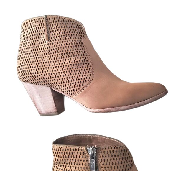 Frye Booties Women's Size 7 Taupe Brown Leather Lace Cutout Ankle Booties Zip-Up - Picture 5 of 13